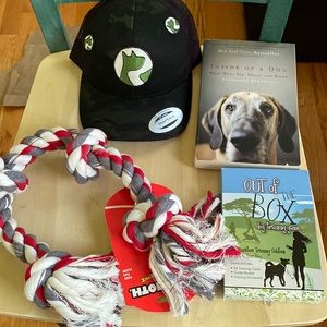 Dog lover’s bundle - Barkbox toys, hat, rope toy, book and training game
